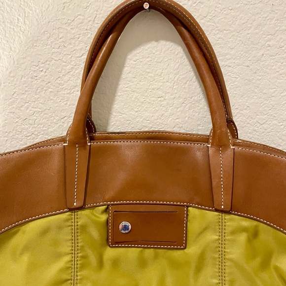 TUMI Green Nylon and Leather Open Top Tote Travel Bag Handbag - Picture 3 of 10